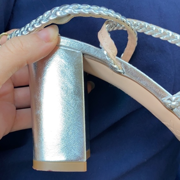 J.Crew / metallic braided Leather Silver Sandals heels 8 - Picture 3 of 5